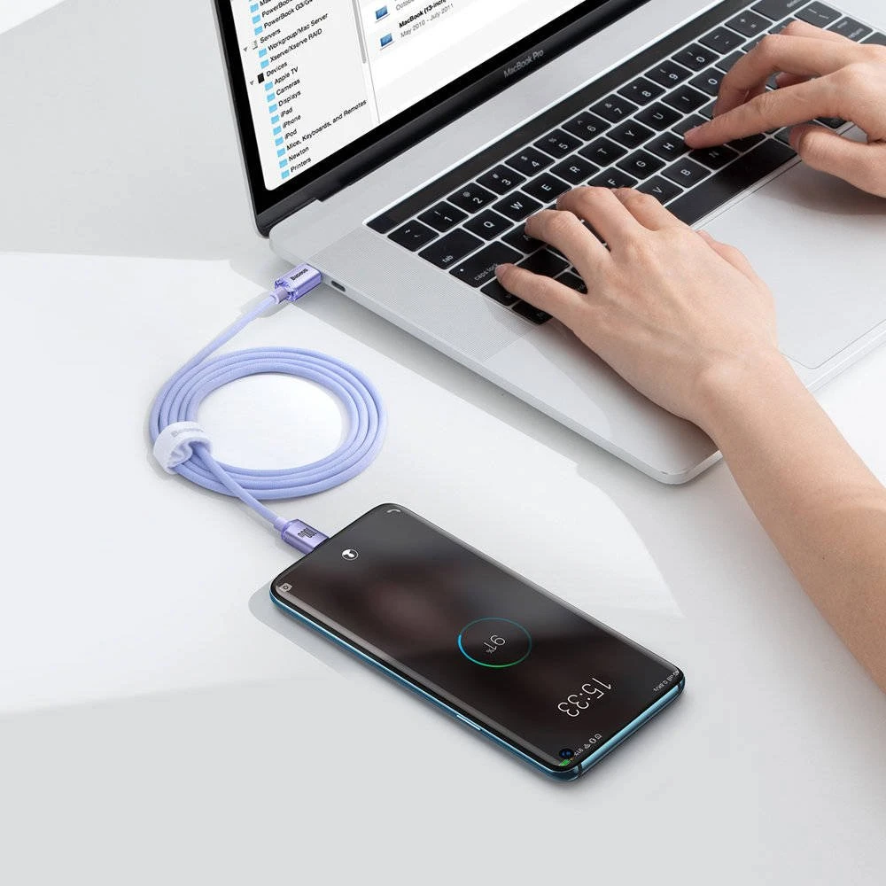 Datový kabel Baseus CAJY000605 Crystal Shine Series USB-C - USB-C 100W 1,2m, fialová