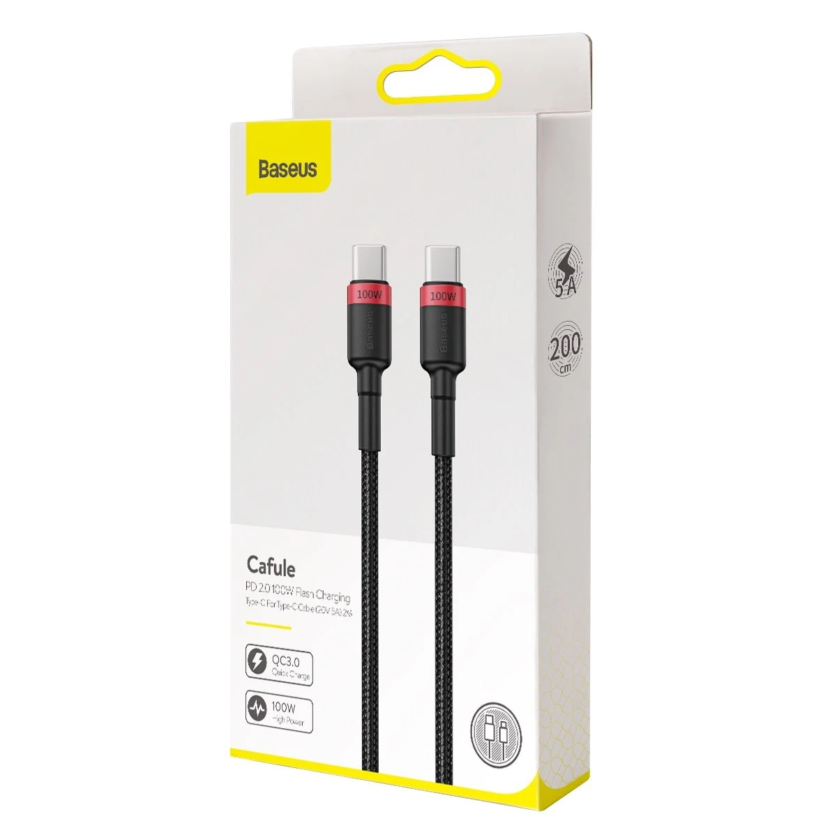 Datový kabel Baseus Cafule Flash Charging USB-C - USB-C 100W 2m, červená/černá