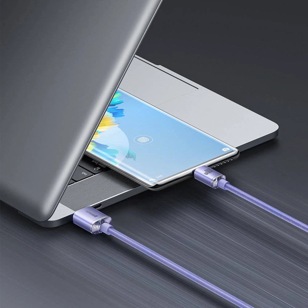 Datový kabel Baseus CAJY000505 Crystal Shine Series USB - USB-C 100W 2m, fialová