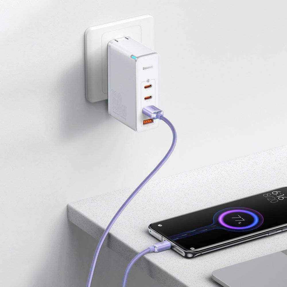 Datový kabel Baseus CAJY000505 Crystal Shine Series USB - USB-C 100W 2m, fialová
