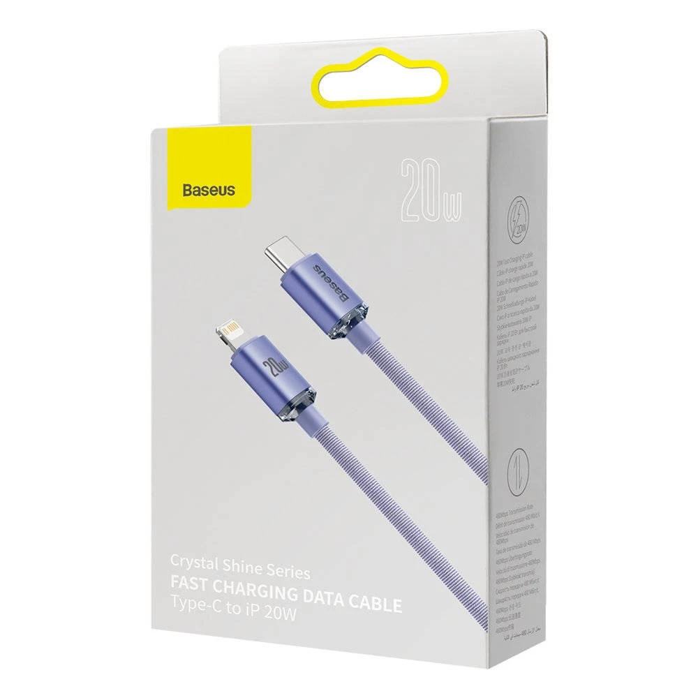 Datový kabel Baseus CAJY000205 Crystal Shine Series USB-C - Lightning 20W 1,2m, fialová