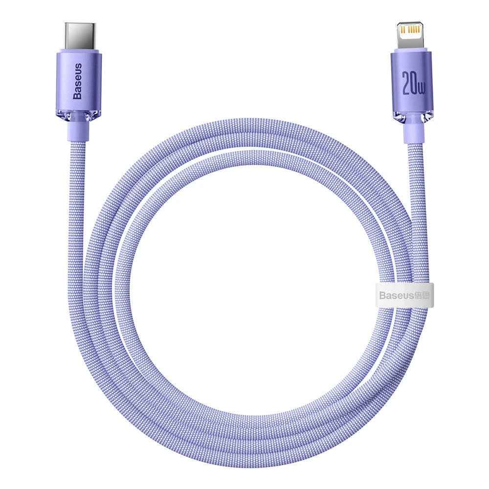 Datový kabel Baseus CAJY000205 Crystal Shine Series USB-C - Lightning 20W 1,2m, fialová