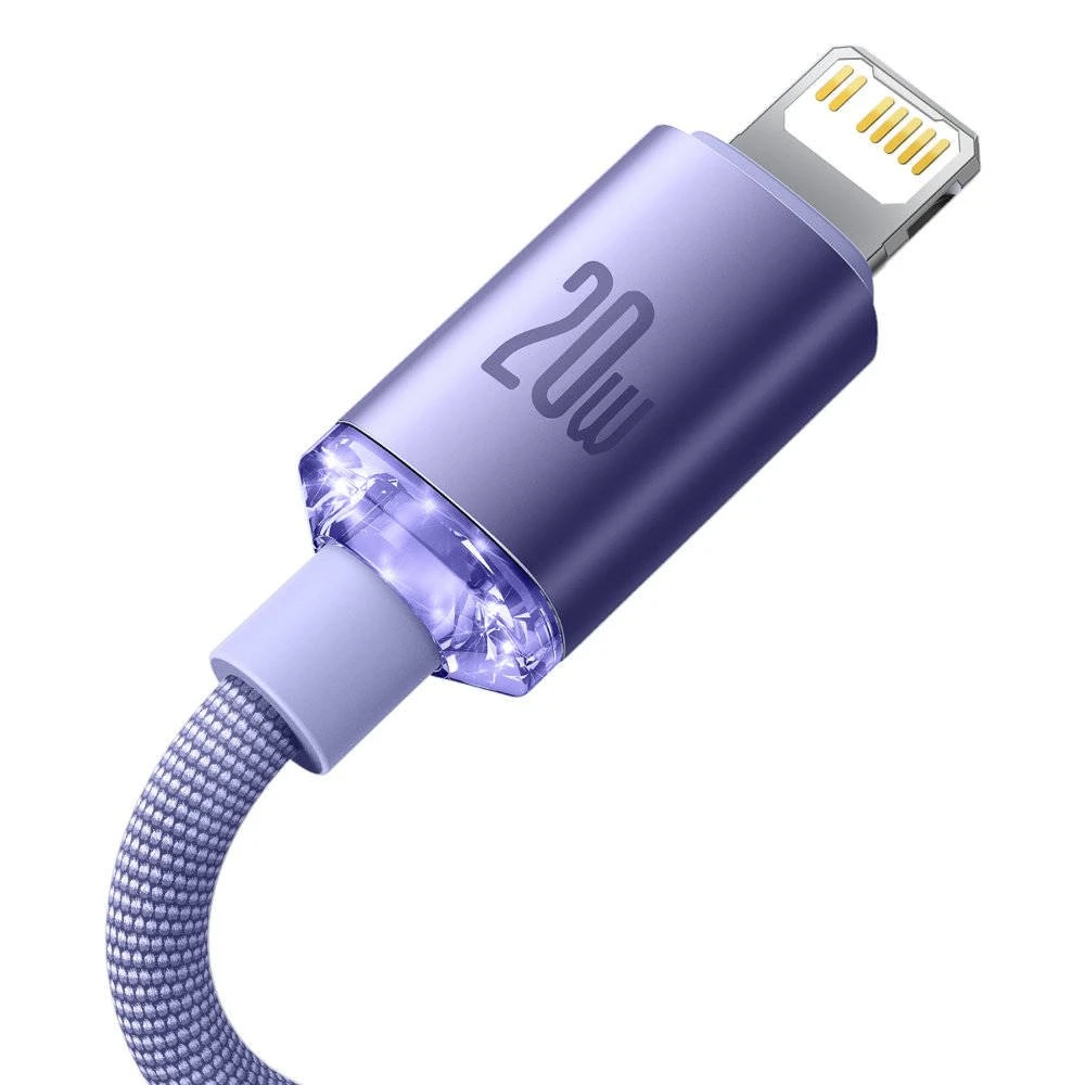 Datový kabel Baseus CAJY000205 Crystal Shine Series USB-C - Lightning 20W 1,2m, fialová
