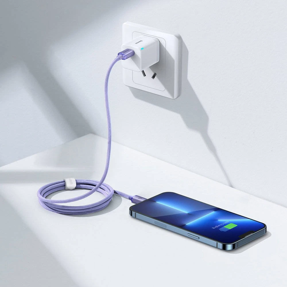 Datový kabel Baseus CAJY000205 Crystal Shine Series USB-C - Lightning 20W 1,2m, fialová