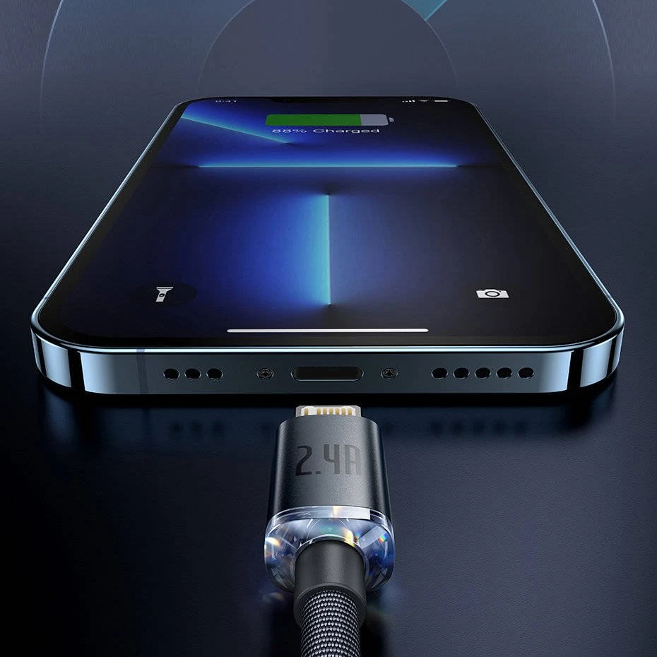 Datový kabel Baseus CAJY000005 Crystal Shine Series USB - Lightning 20W 1,2m, fialová
