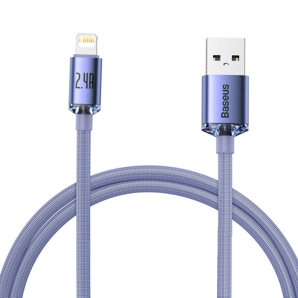 Datový kabel Baseus CAJY000005 Crystal Shine Series USB - Lightning 20W 1,2m, fialová