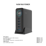 Dokovací GaN stanice FIXED s displejem, 4x USB-C a USB, PD 3.2, 140W, černá