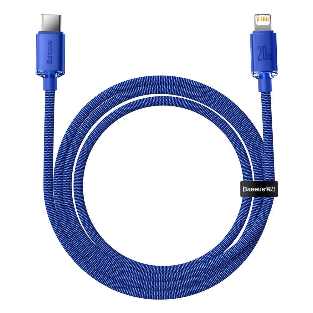 Datový kabel Baseus CAJY000203 Crystal Shine Series USB-C - Lightning 20W 1,2m, modrá