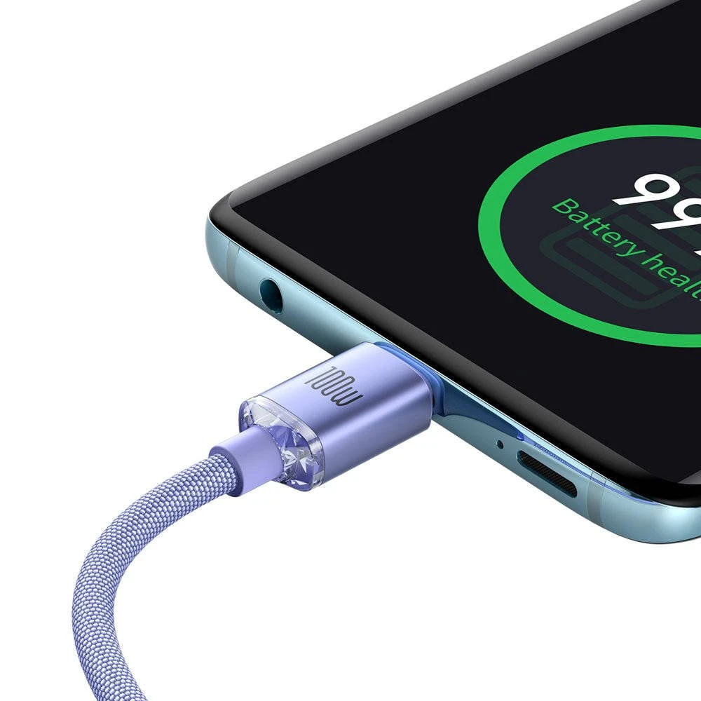 Datový kabel Baseus CAJY000705 Crystal Shine Series USB-C - USB-C 100W 2m, fialová