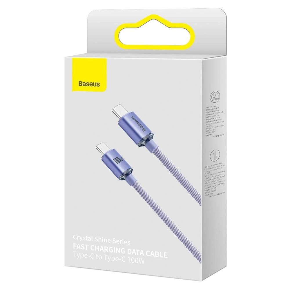 Datový kabel Baseus CAJY000705 Crystal Shine Series USB-C - USB-C 100W 2m, fialová
