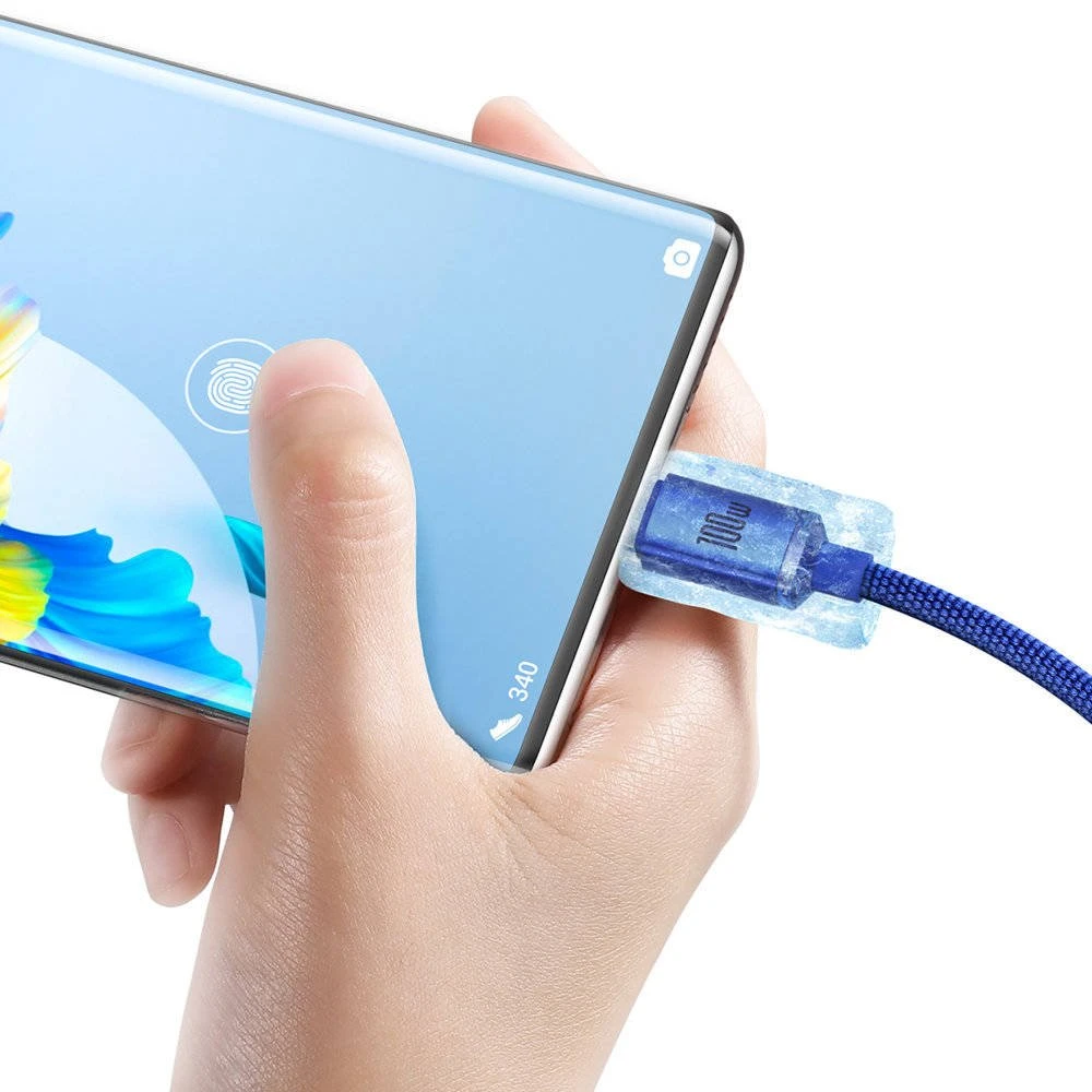 Datový kabel Baseus CAJY000503 Crystal Shine Series USB - USB-C 100W 2m, modrá
