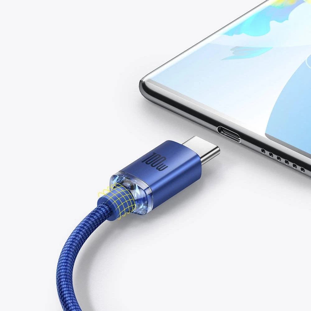 Datový kabel Baseus CAJY000503 Crystal Shine Series USB - USB-C 100W 2m, modrá