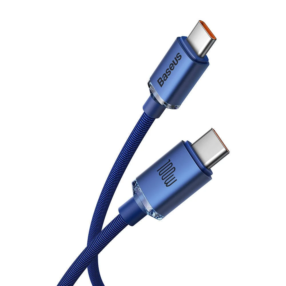 Datový kabel Baseus CAJY000603 Crystal Shine Series USB-C - USB-C 100W 1,2m, modrá