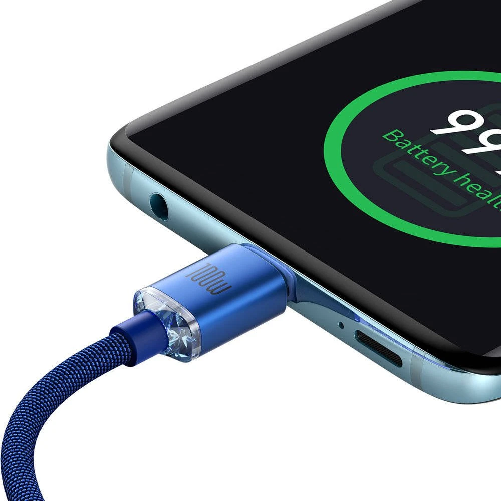 Datový kabel Baseus CAJY000603 Crystal Shine Series USB-C - USB-C 100W 1,2m, modrá