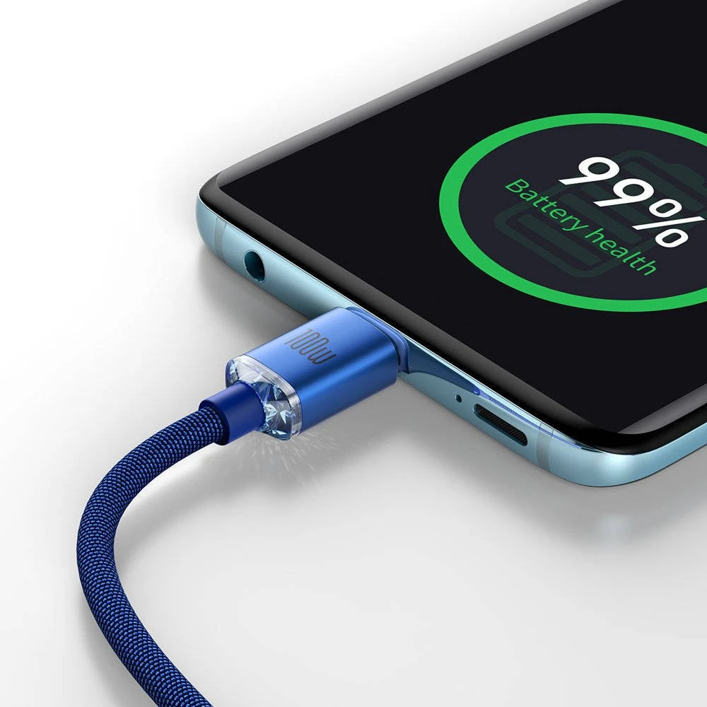 Datový kabel Baseus CAJY000603 Crystal Shine Series USB-C - USB-C 100W 1,2m, modrá