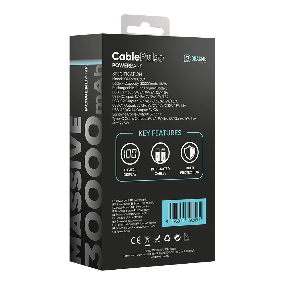 OBAL:ME CablePulse Powerbanka 30000mAh 22,5W Black