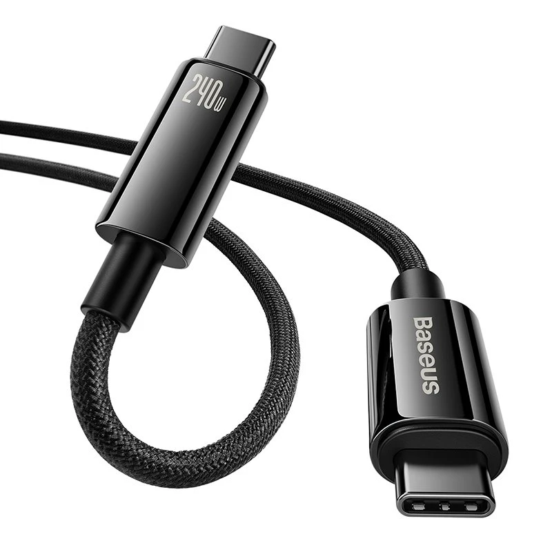 Datový kabel Baseus CAWJ040101 Tungsten Gold Fast Charging USB-C - USB-C 240W 2m, černá