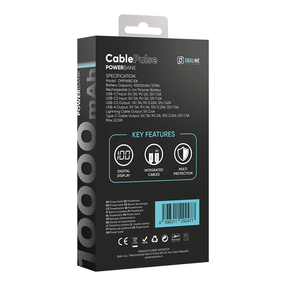 OBAL:ME CablePulse Powerbanka 10000mAh 22,5W Black