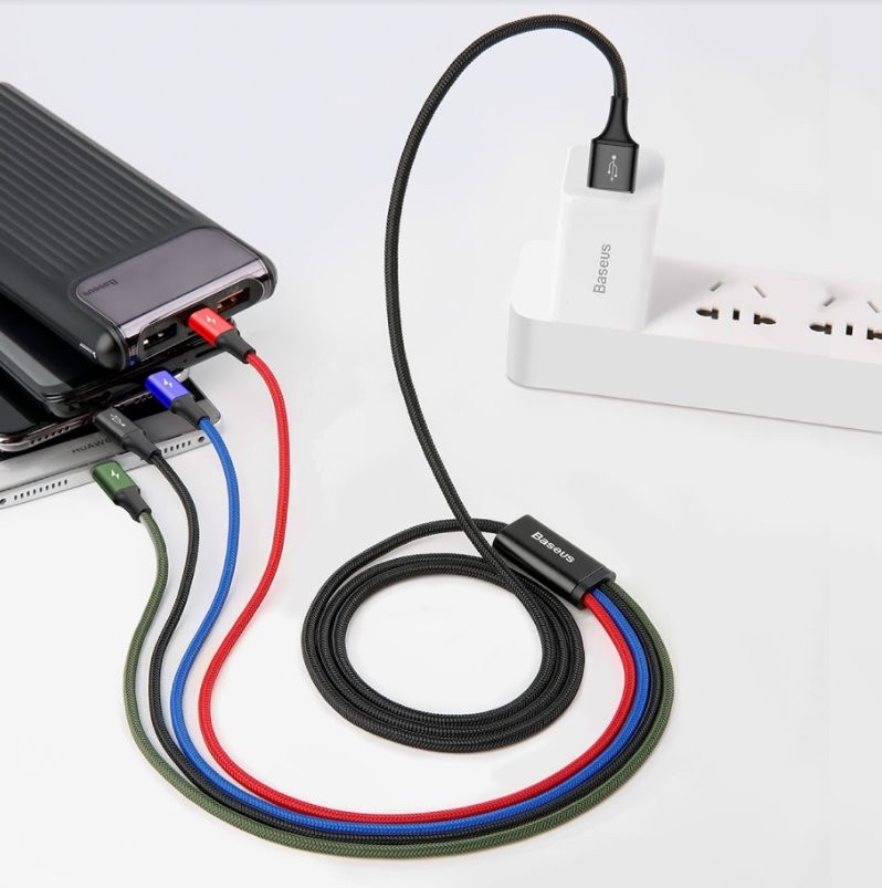 Kabel Baseus CA1T4-B01 Fast 4in1 Lightning, 2x USB-C, MicroUSB 3.5A 1.2m, černá
