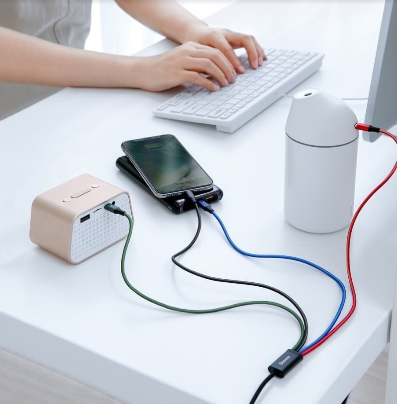 Kabel Baseus CA1T4-B01 Fast 4in1 Lightning, 2x USB-C, MicroUSB 3.5A 1.2m, černá