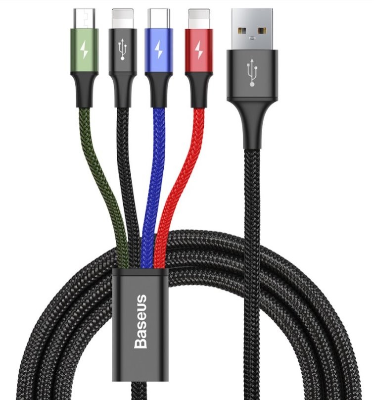 Kabel Baseus CA1T4-A01 Fast 4in1 2x Lightning, USB-C, MicroUSB 3.5A 1.2m, černá