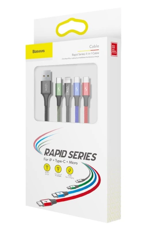 Kabel Baseus CA1T4-A01 Fast 4in1 2x Lightning, USB-C, MicroUSB 3.5A 1.2m, černá