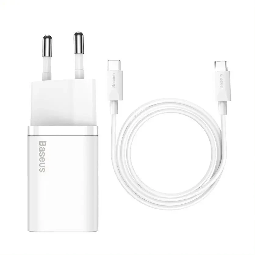 Nabíječka Baseus TZCCSUP-L02 Super Si Quick USB-C 25W + Datový Kabel USB-C to USB-C 1m, bílá