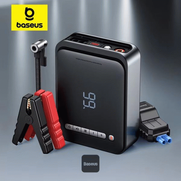 Powerbanka Baseus Super Energy 8000mAh, se startovacími kabely a kompresorem, černá