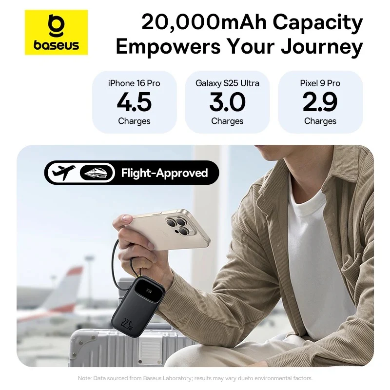 Powerbanka Baseus EnerFill FC31 Qpow 3 20000mAh, 22,5W, s kabelem USB-C a Lightning, černá