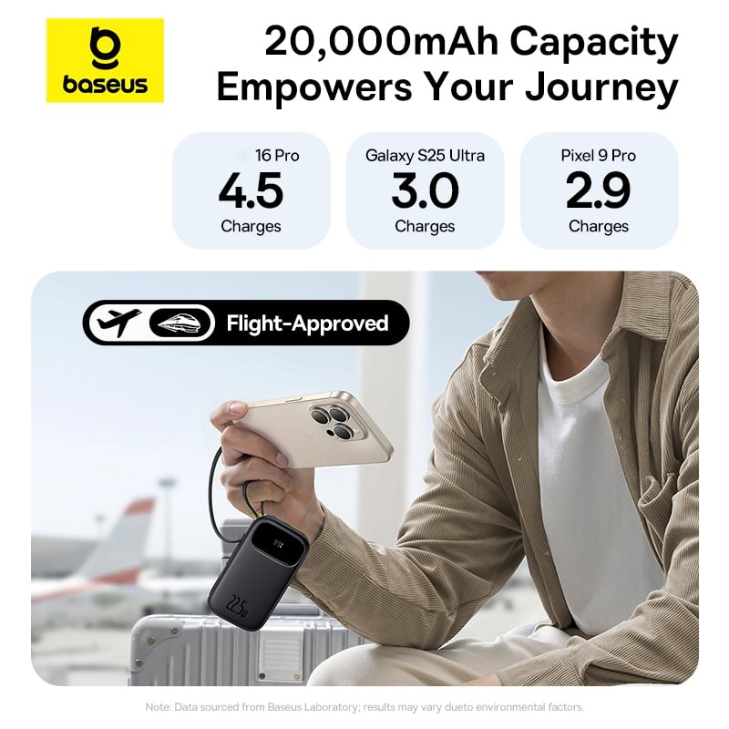 Powerbanka Baseus EnerFill FC31 Qpow 3 10000mAh, 22,5W, s kabelem USB-C a Lightning, černá
