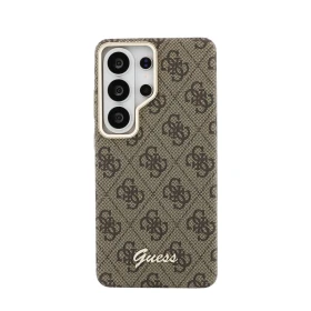 Zadní kryt Guess PU 4G Script Metal Logo Magnetic pro Samsung Galaxy S26 Ultra, hnědá