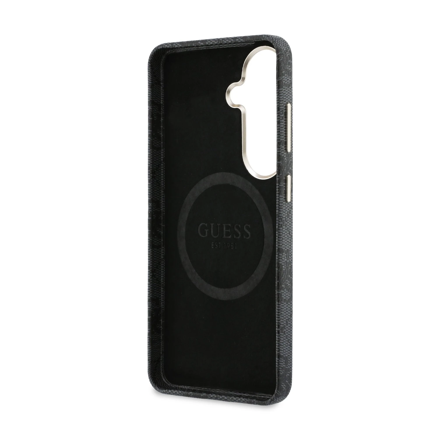 Guess PU 4G Script Metal Logo Magnetic Zadní Kryt pro Samsung Galaxy S26 Black