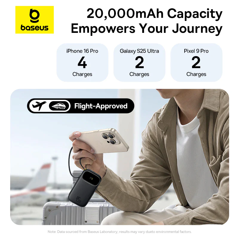 Powerbanka Baseus EnerFill FC31 Qpow 3 20000mAh, 45W, s kabelem USB-C a Lightning, černá