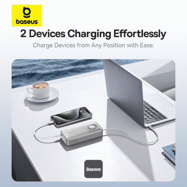 Powerbanka Baseus Free2Pull 20000mAh, 65W, s kabelem USB-C, šedá