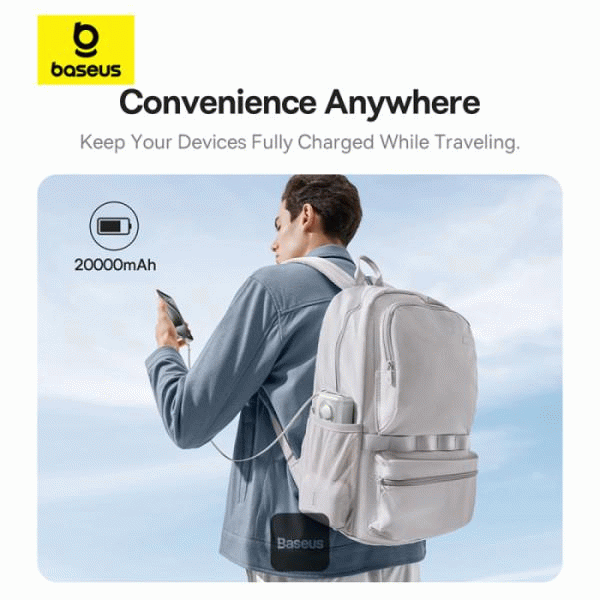 Powerbanka Baseus Free2Pull 20000mAh, 65W, s kabelem USB-C, šedá
