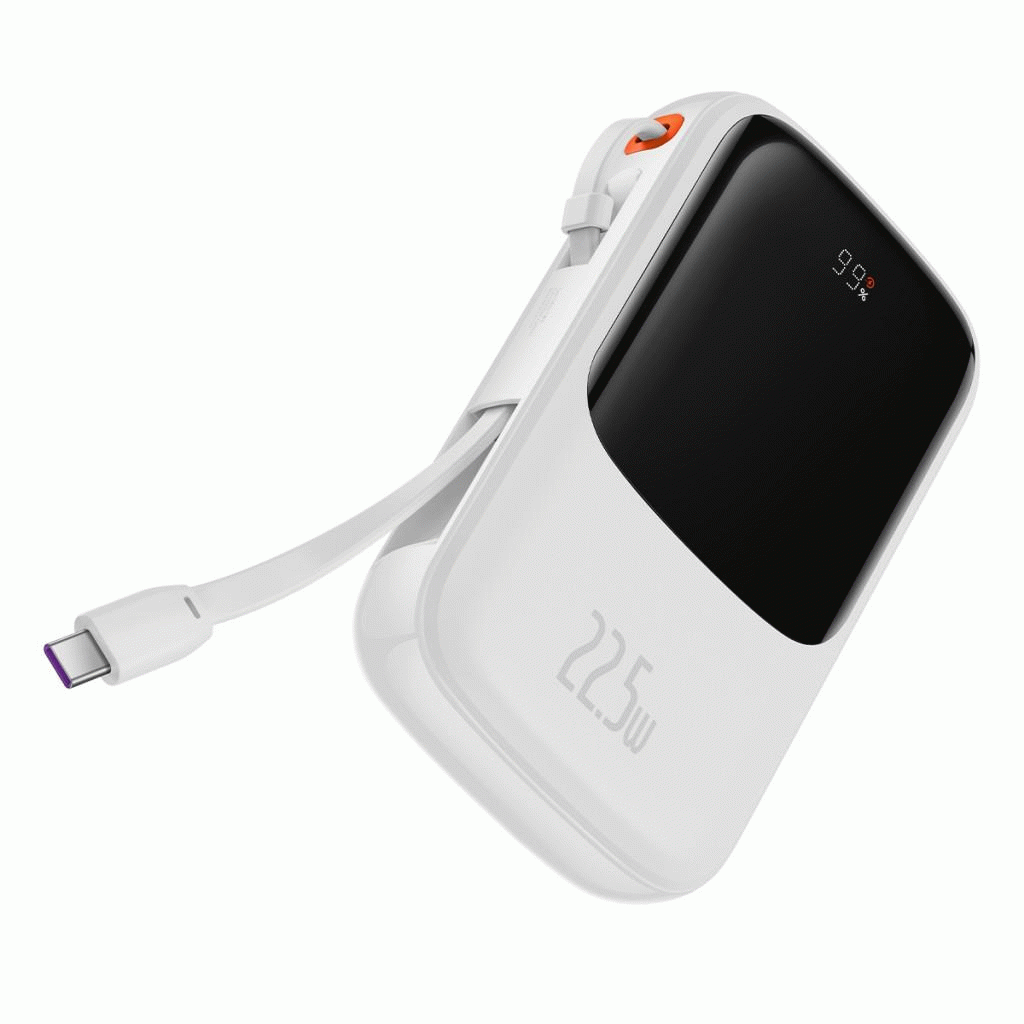 Powerbanka Baseus Qpow Pro 10000mAh, 22,5W, s kabelem USB-C, bílá