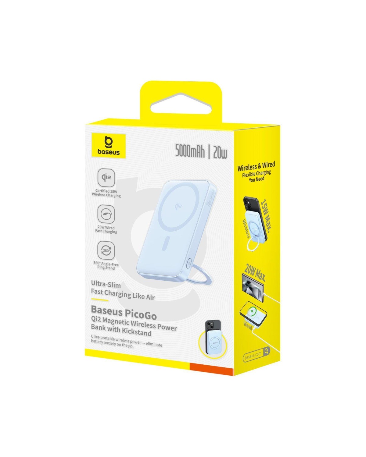 Bezdrátová powerbanka Baseus PicoGo Qi2 5000mAh, 20W, modrá