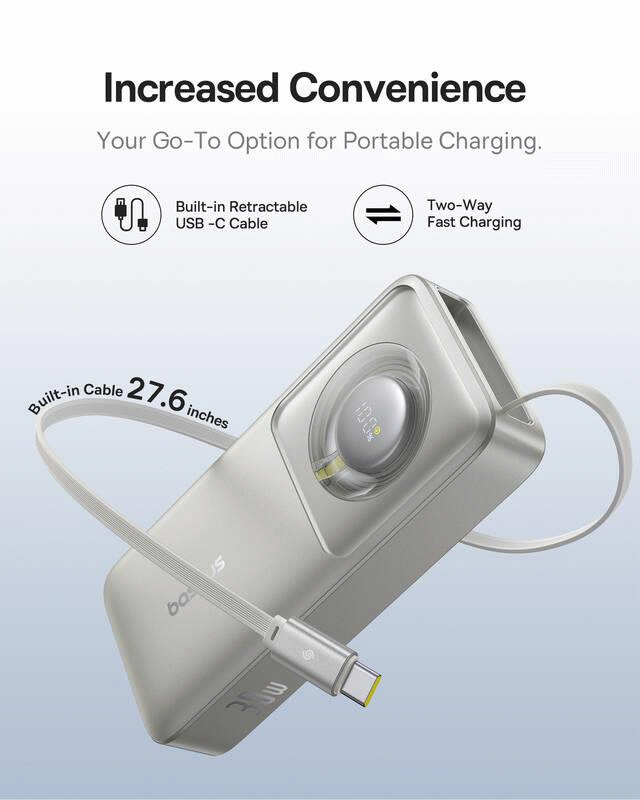 Powerbanka Baseus OS Free2Pull 10000mAh, 30W, s kabelem USB-C, šedá