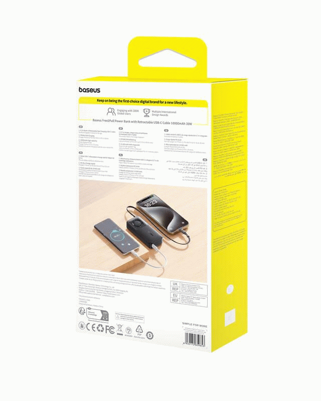 Powerbanka Baseus OS Free2Pull 10000mAh, 30W, s kabelem USB-C, černá