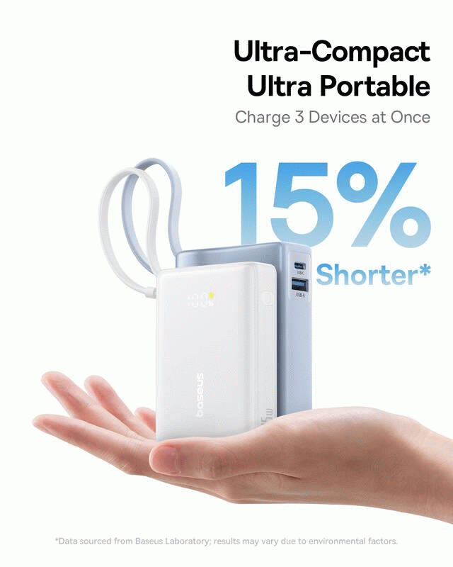 Powerbanka Baseus PicoGo 10000mAh, 45W, s kabelem USB-C, bílá