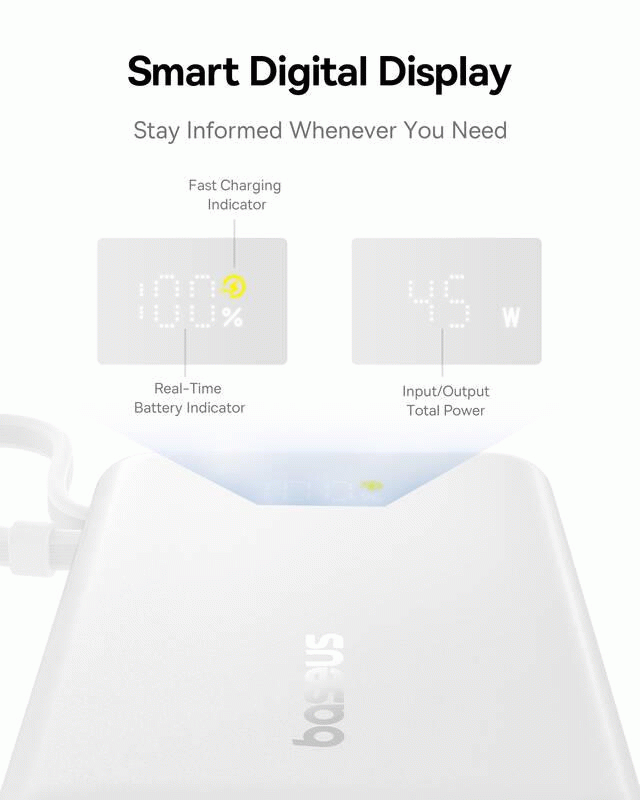 Powerbanka Baseus PicoGo 10000mAh, 45W, s kabelem USB-C, bílá