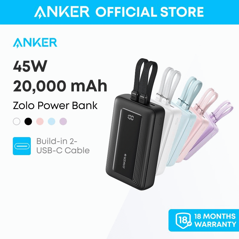 Powerbanka Anker Zolo 20000mAh, 45W s kabelem 2xUSB-C, černá