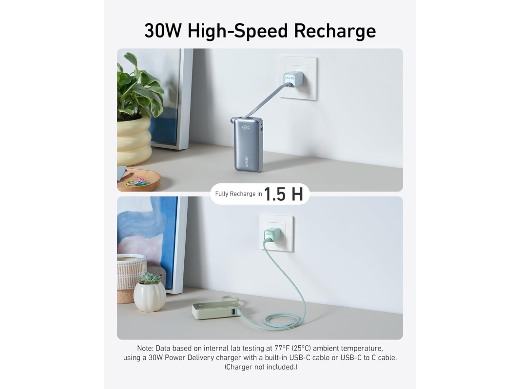 Powerbanka Anker 545 10000mAh, 30W s kabelem USB-C, zelená