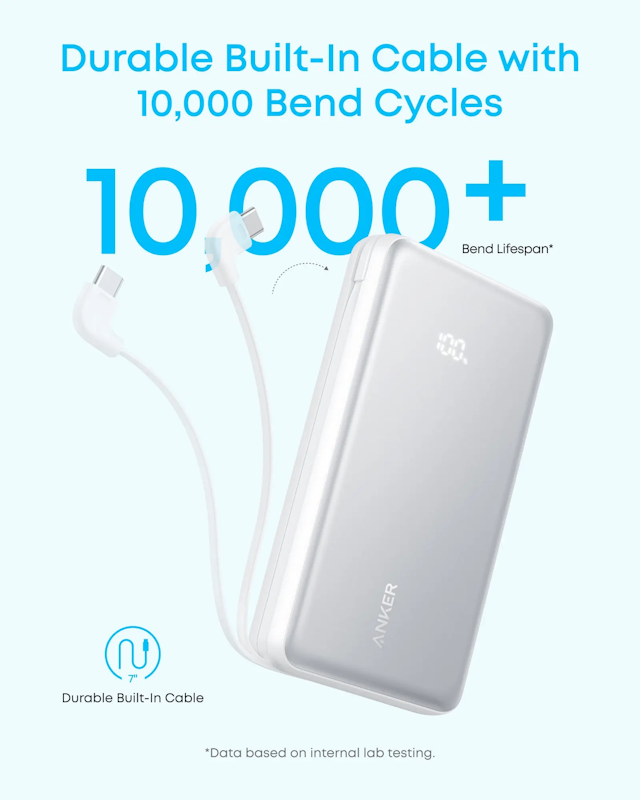 Powerbanka Anker Zolo 20000mAh, 22,5W s kabelem USB-C, bílá