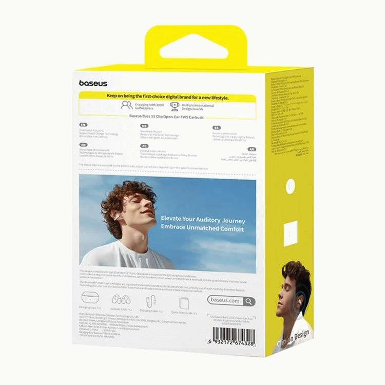 Bluetooth sluchátka Baseus Bass 15 Clip Open Ear, bílá