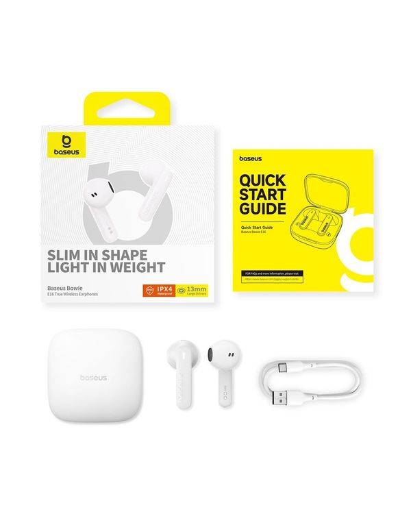Bluetooth sluchátka Baseus Bowie E16, bílá