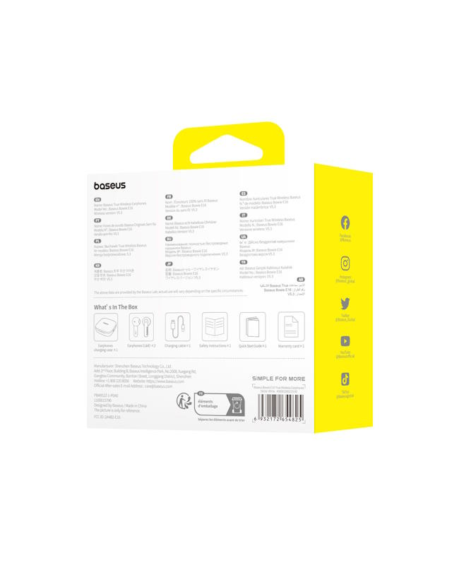 Bluetooth sluchátka Baseus Bowie E16, bílá