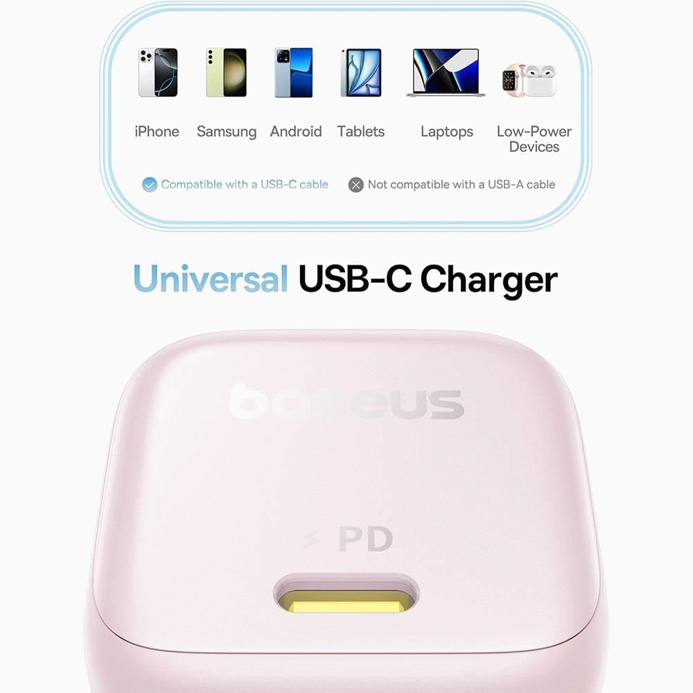 Nabíječka do sítě Baseus PicoGo 45W, 1xUSB-C, růžová