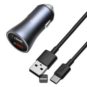 Nabíječka do auta Baseus Golden Contactor Pro s kabelem USB-C 1m 40W 2x USB, šedá