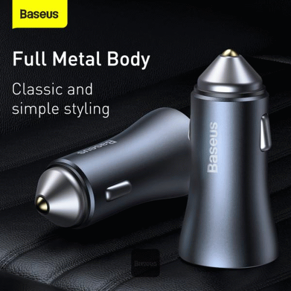 Nabíječka do auta Baseus Golden Contactor Pro s kabelem USB-C 1m 40W 2x USB, šedá